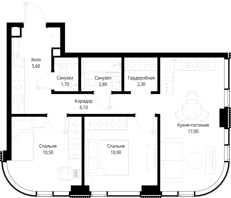 3 ккв (Евро) 56,9 м²