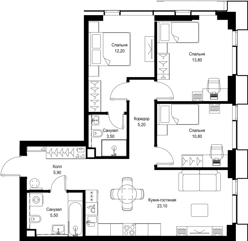 4 ккв (Евро) 80 м²
