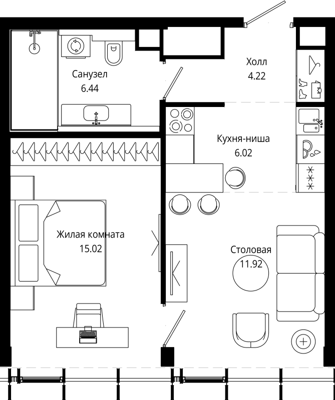 2 ккв (Евро) 43,8 м²