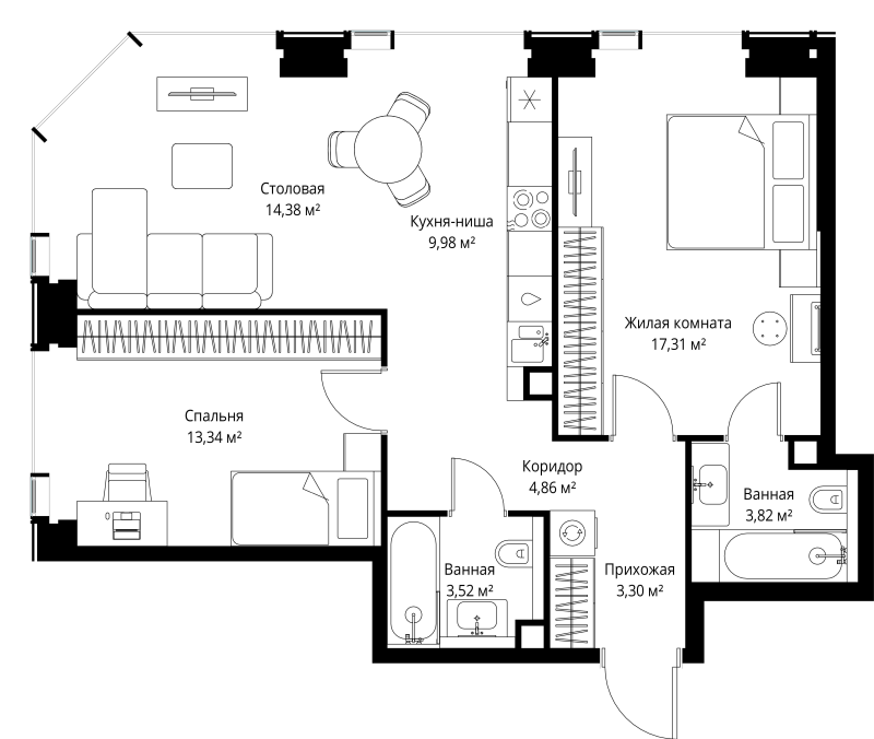 3 ккв (Евро) 70,5 м²