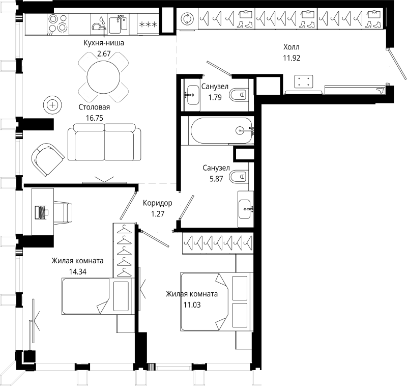 3 ккв (Евро) 65,9 м²