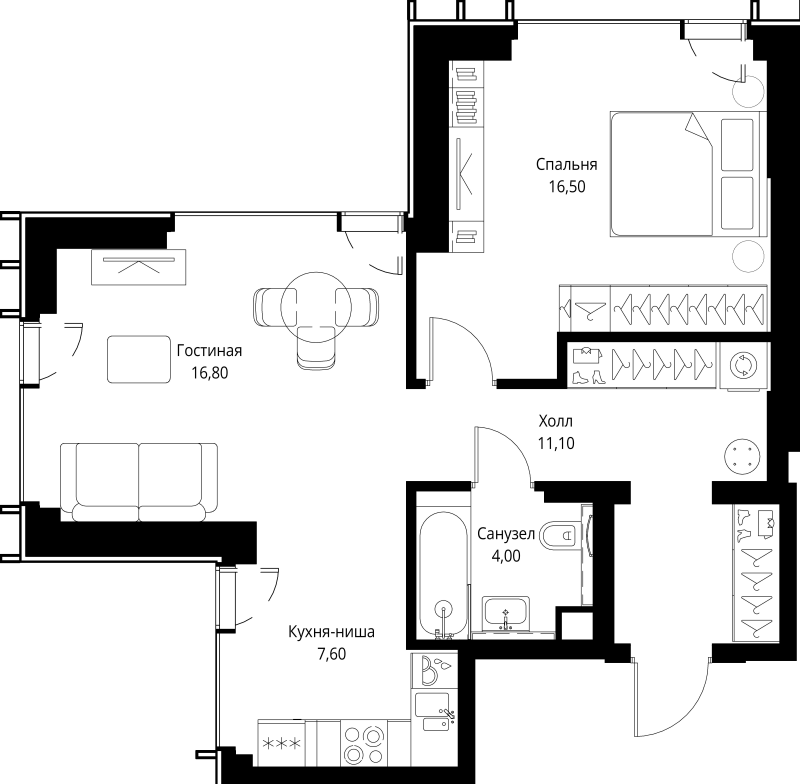 2 ккв (Евро) 56 м²