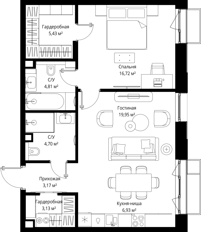 2 ккв (Евро) 64,8 м²