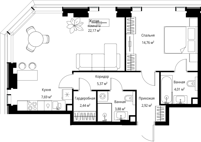 2 ккв (Евро) 63,2 м²