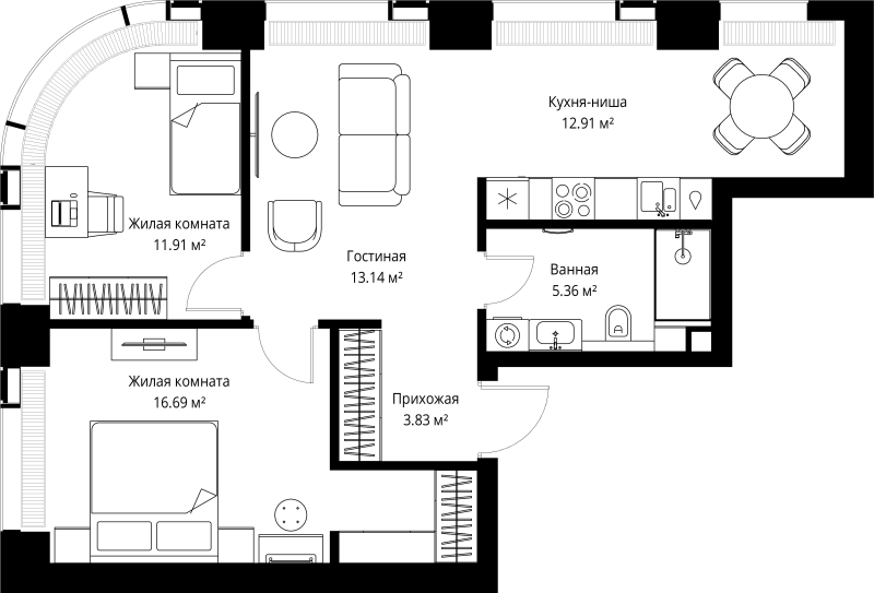 3 ккв (Евро) 63,8 м²