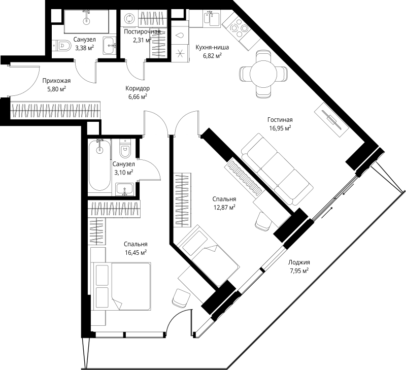 3 ккв (Евро) 82,3 м²