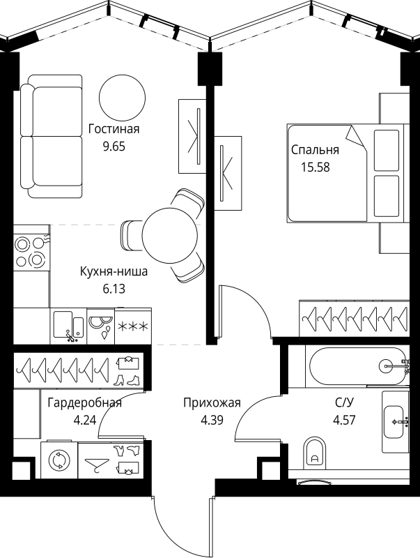 2 ккв (Евро) 44,6 м²