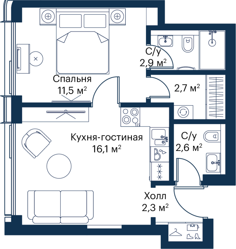2 ккв (Евро) 38 м²