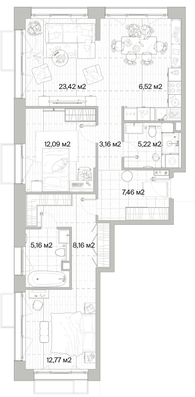 3 ккв (Евро) 84 м²