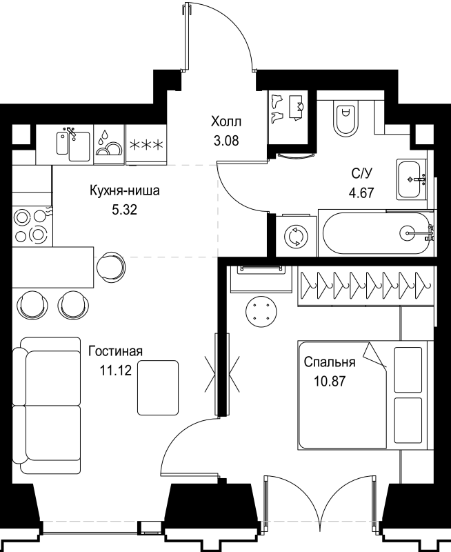 2 ккв (Евро) 35,1 м²