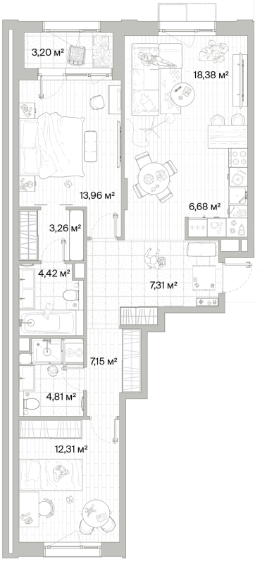 3 ккв (Евро) 79,9 м²
