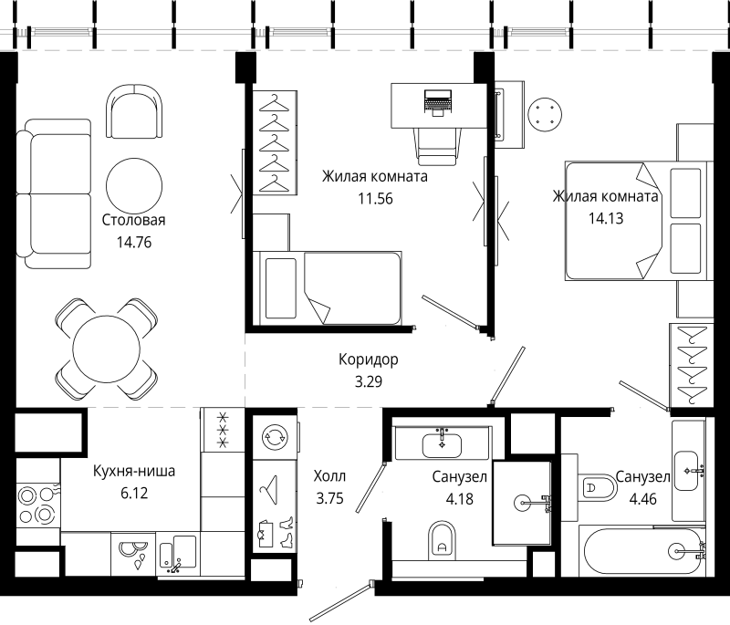3 ккв (Евро) 62,3 м²