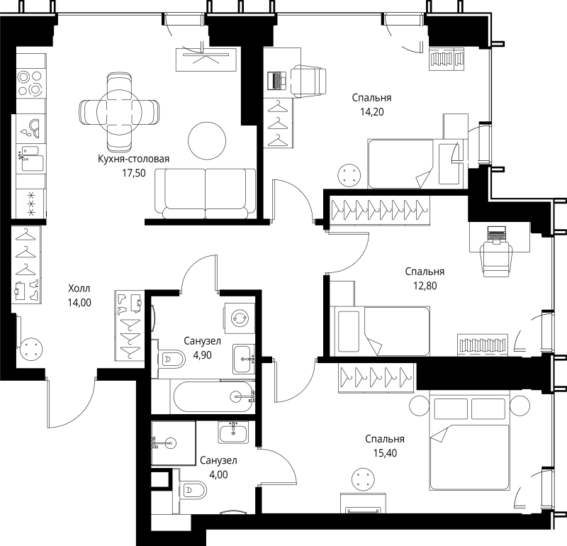 4 ккв (Евро) 82,8 м²