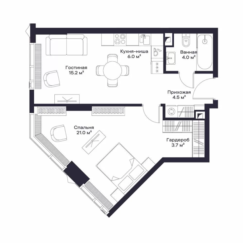 2 ккв (Евро) 54,8 м²