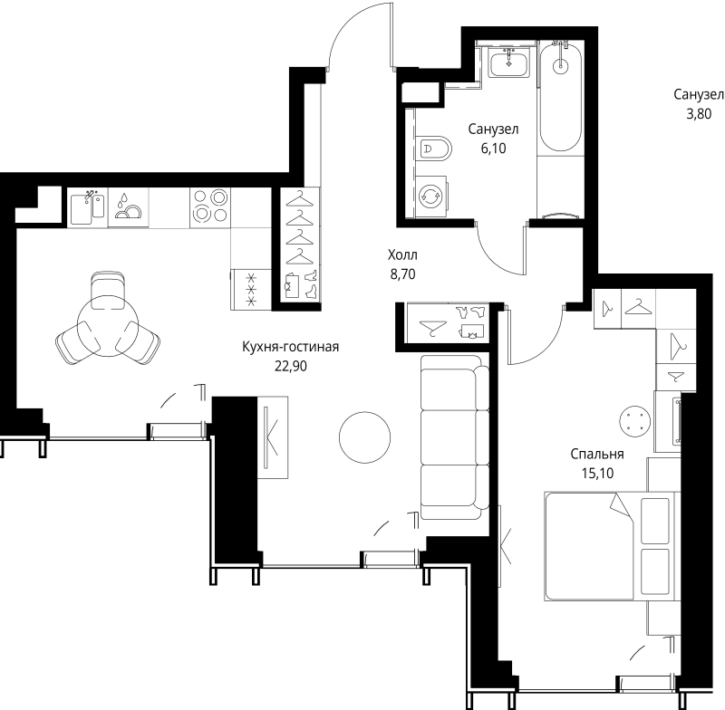 2 ккв (Евро) 53,9 м²