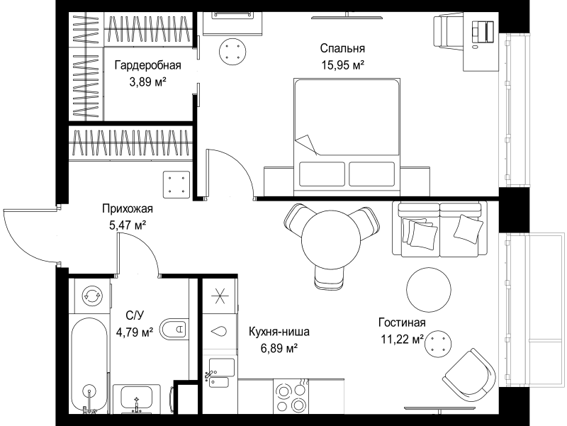 2 ккв (Евро) 48,2 м²