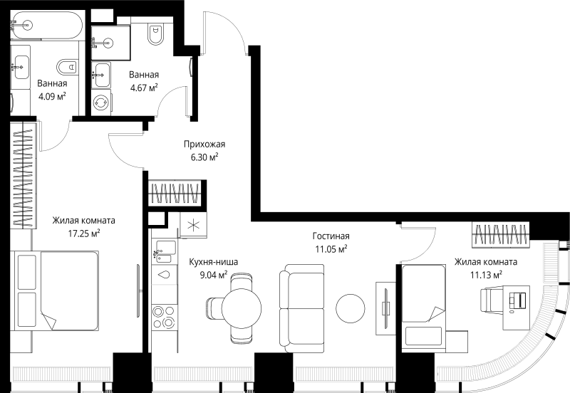 3 ккв (Евро) 63,5 м²