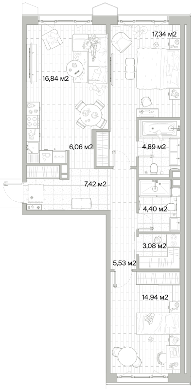 3 ккв (Евро) 80,5 м²