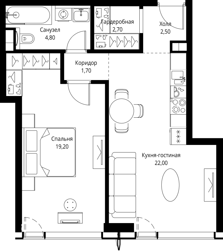 2 ккв (Евро) 52,9 м²