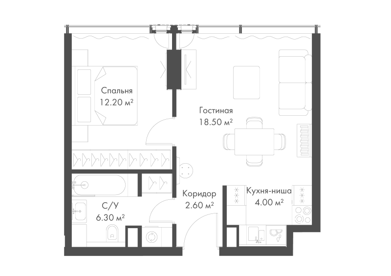 2 ккв (Евро) 43,6 м²