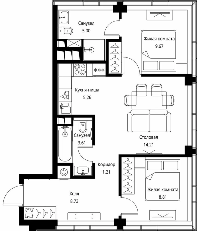 3 ккв (Евро) 56,5 м²