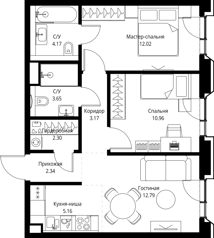 3 ккв (Евро) 56,6 м²