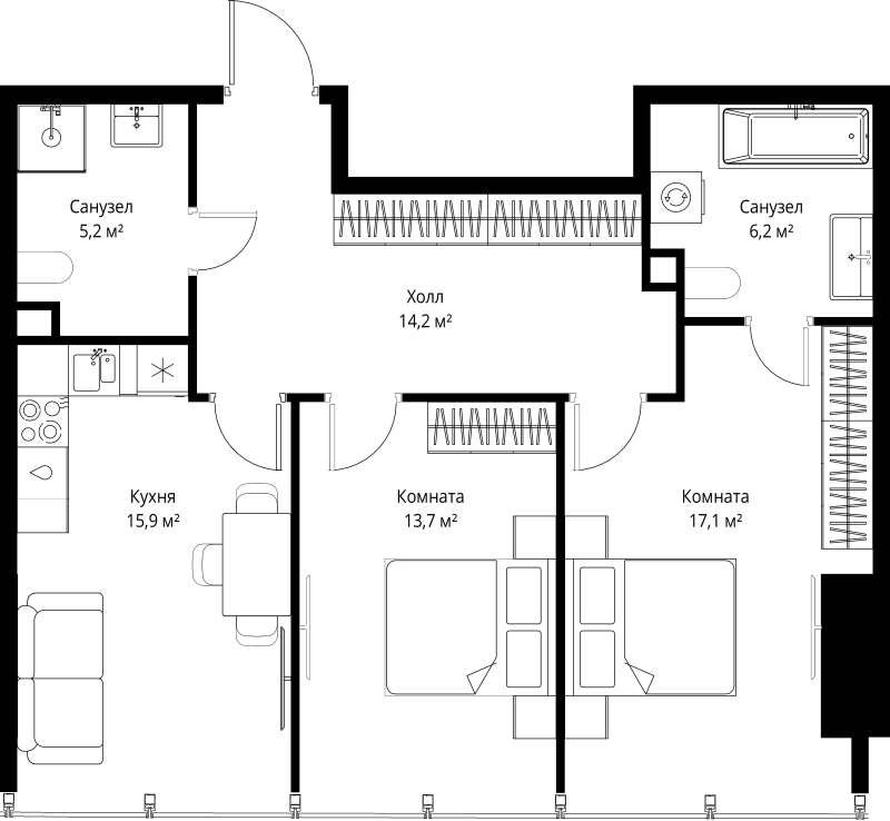3 ккв (Евро) 72,3 м²