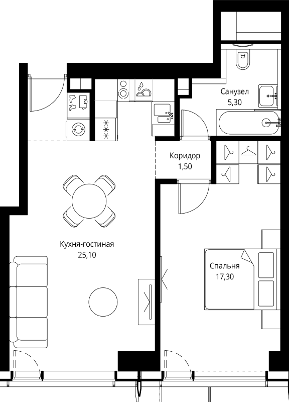 2 ккв (Евро) 51,7 м²