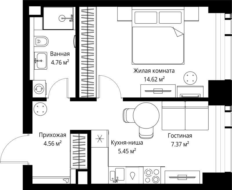 1 ккв 36,8 м²