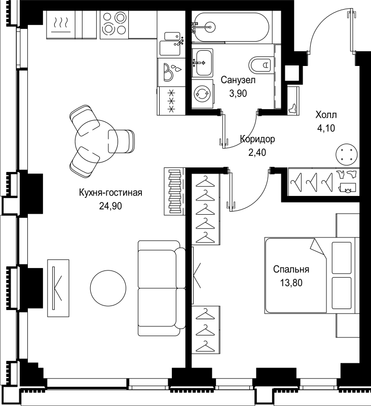 2 ккв (Евро) 49,1 м²