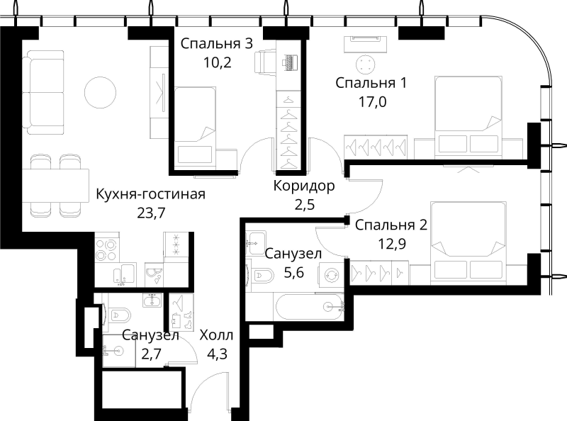 4 ккв (Евро) 78,9 м²