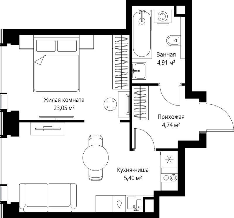 2 ккв (Евро) 38,1 м²