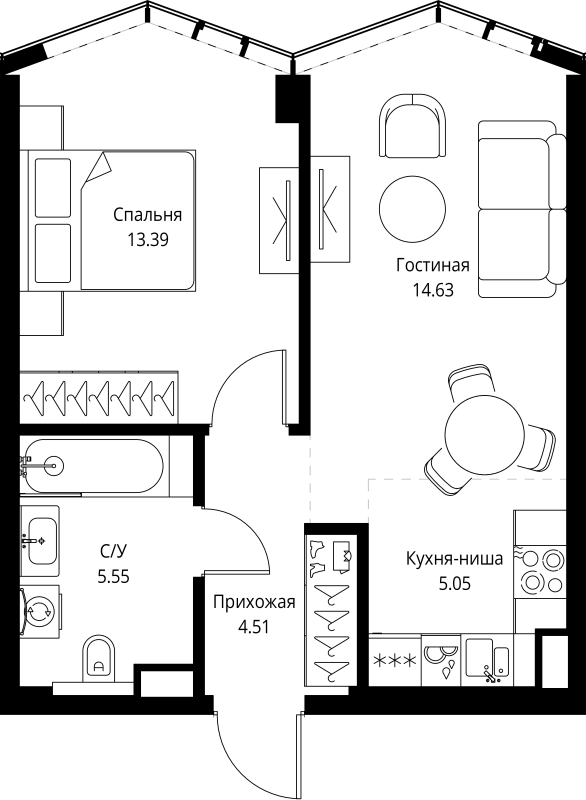 2 ккв (Евро) 43,1 м²
