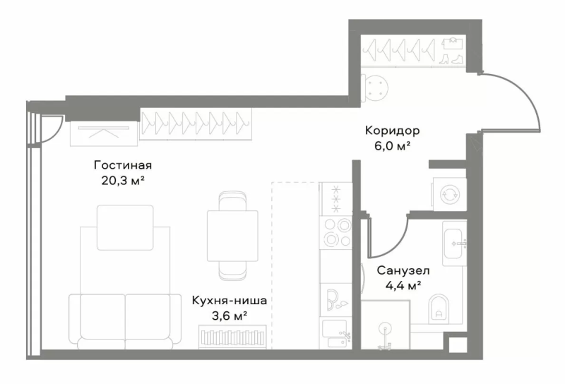 Студия 34,3 м²