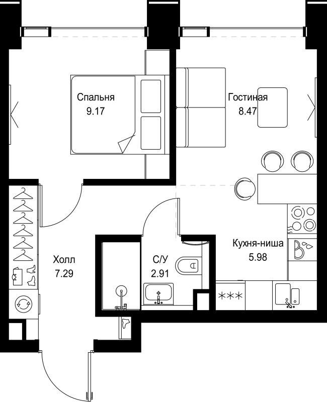 2 ккв (Евро) 33,8 м²
