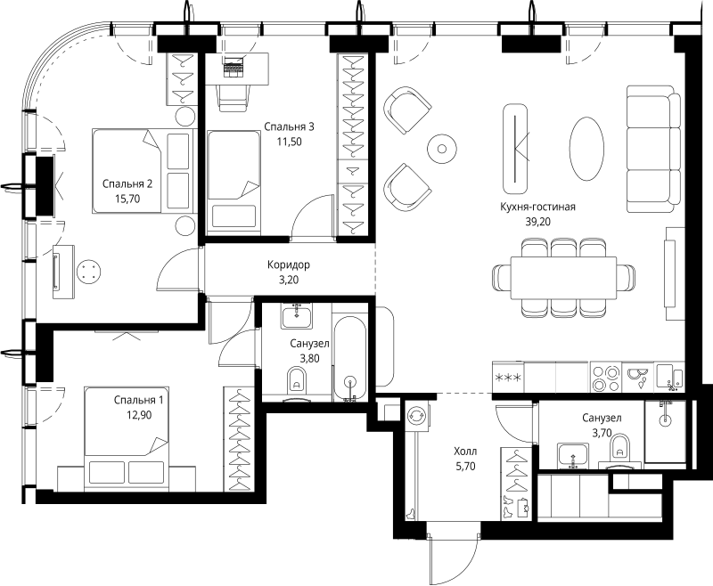 4 ккв (Евро) 95,7 м²