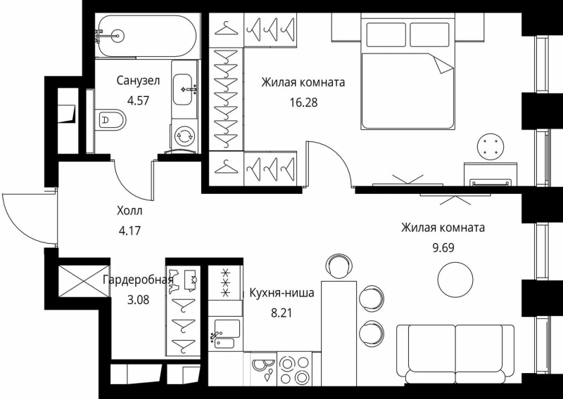 2 ккв (Евро) 46 м²