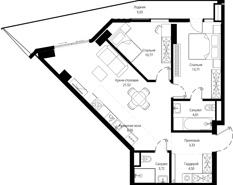 3 ккв (Евро) 74,3 м²