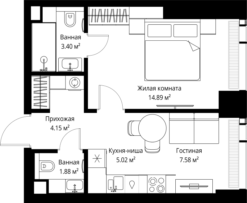 1 ккв 36,9 м²