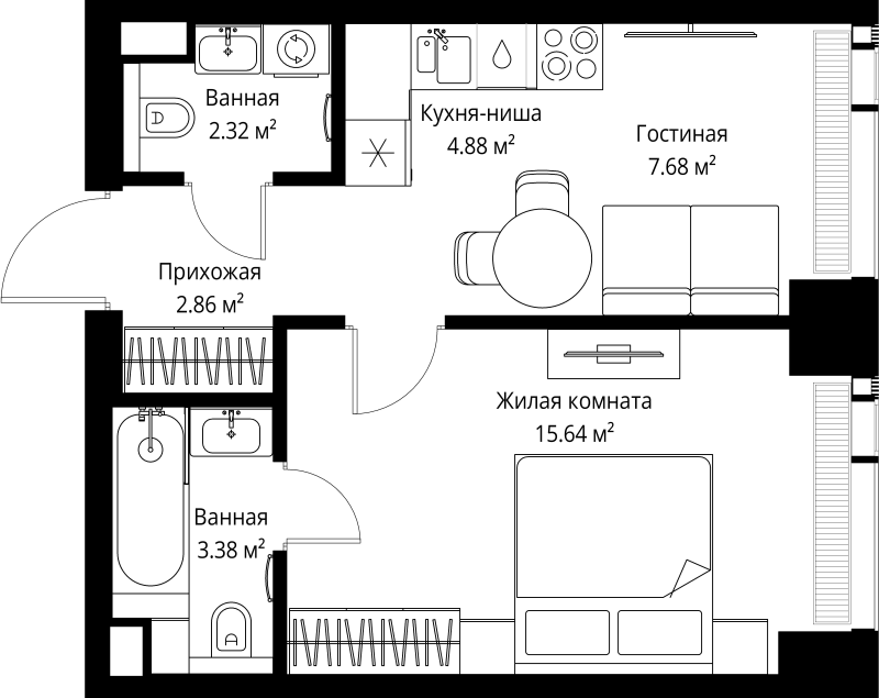 1 ккв 36,8 м²