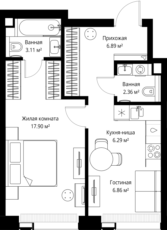 1 ккв 43,4 м²