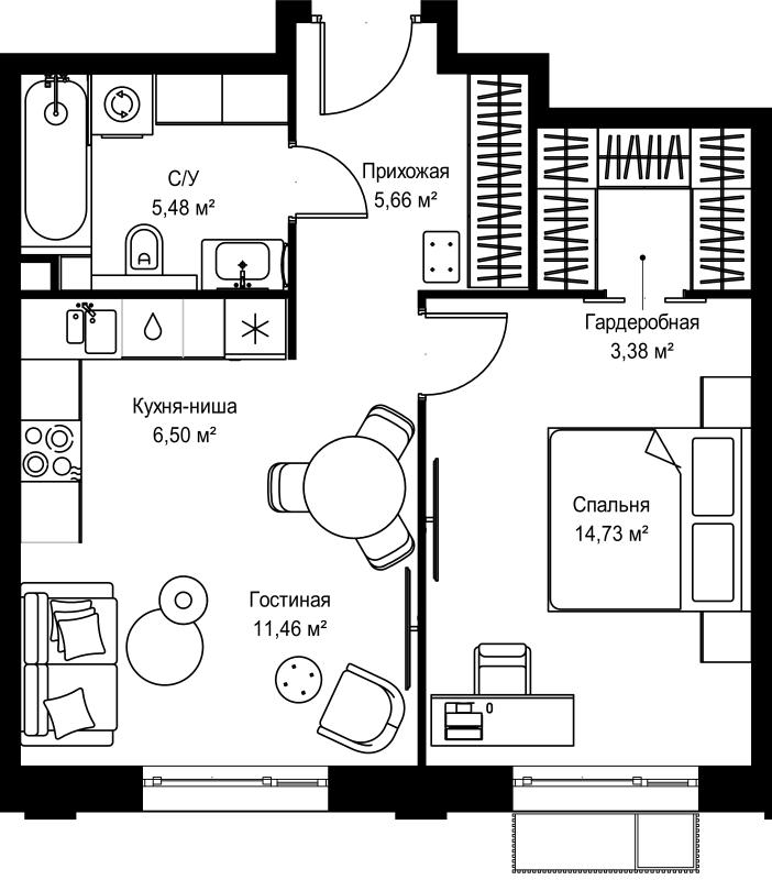 2 ккв (Евро) 47,2 м²
