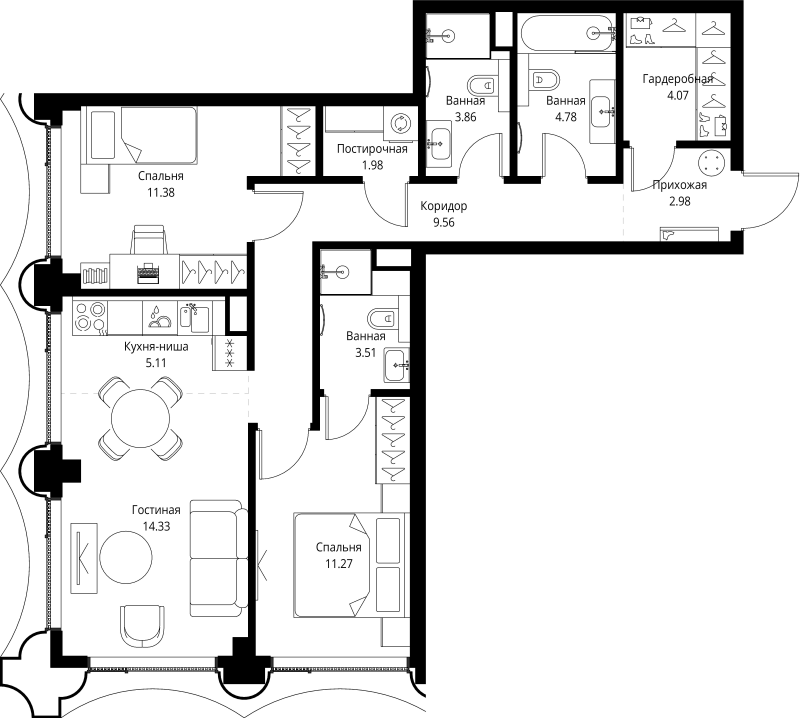 3 ккв (Евро) 72,8 м²