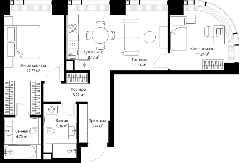 3 ккв (Евро) 67,2 м²