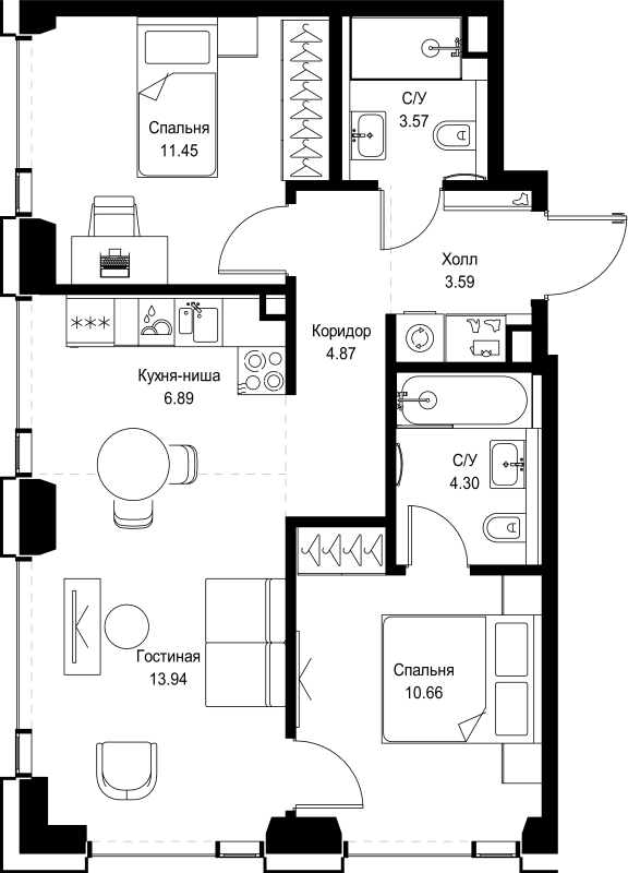 3 ккв (Евро) 59,3 м²