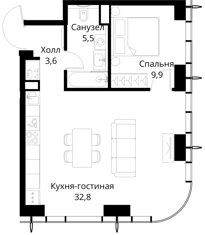 2 ккв (Евро) 51,8 м²