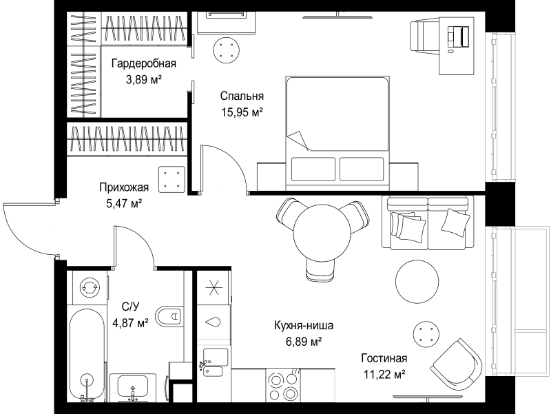 2 ккв (Евро) 48,3 м²