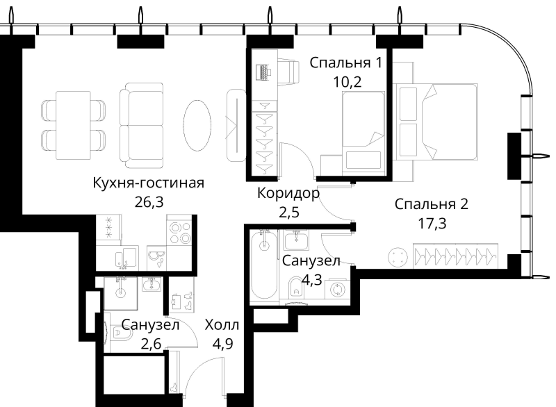 3 ккв (Евро) 68,1 м²