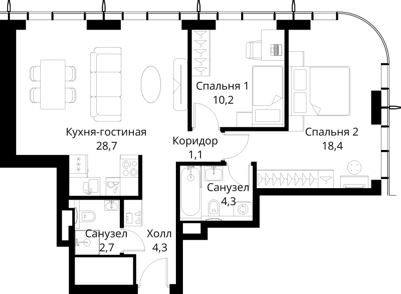 3 ккв (Евро) 69,7 м²