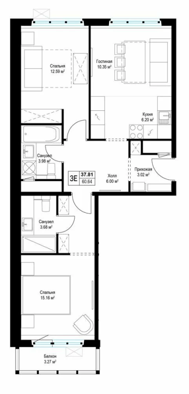 3 ккв (Евро) 62,1 м²